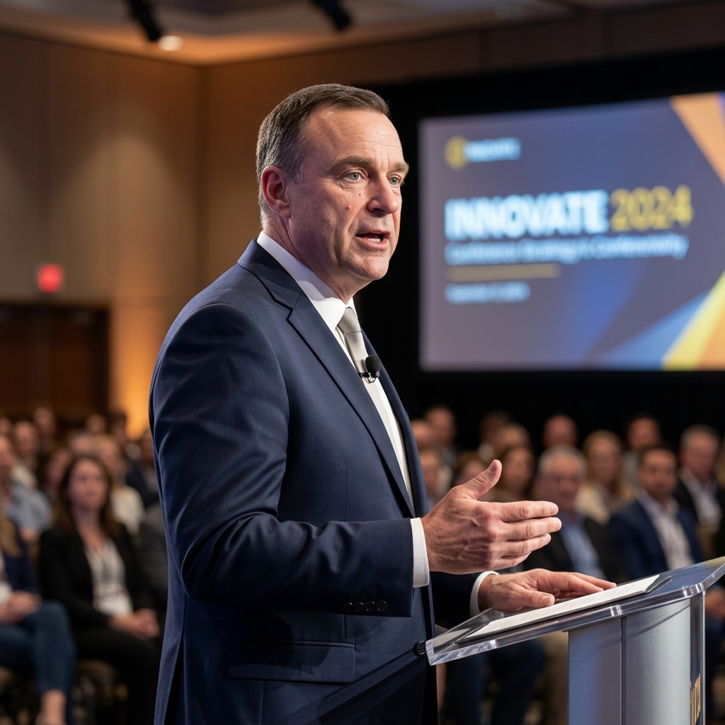 Mark J. Crawford speaking on stage